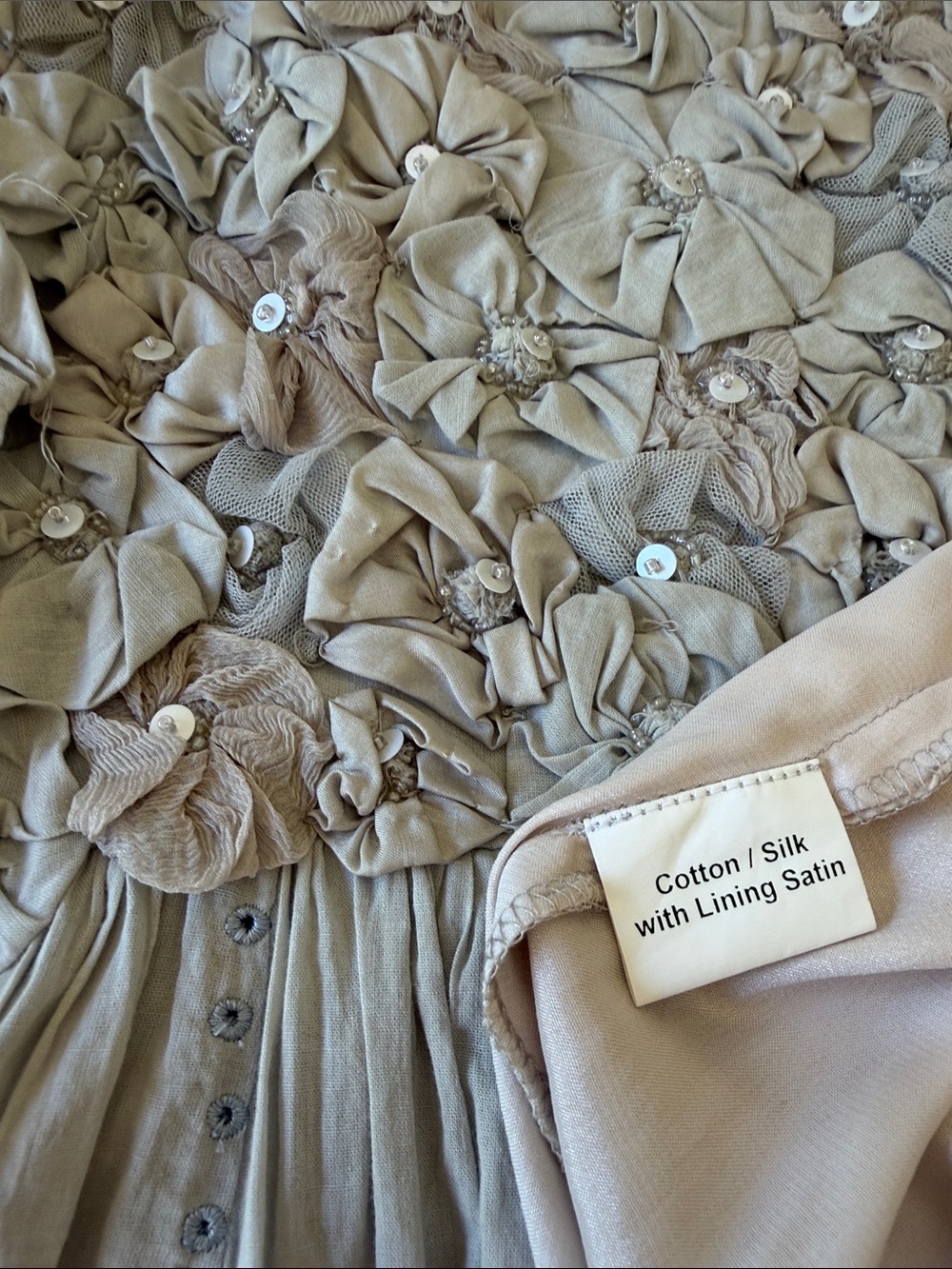 Beaded Floral Strapless Cream Midi Dress - Picture 3 of 4